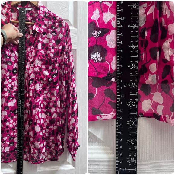 Diane Von Furstenberg Tiny Pull Lorelei Two Sheer Silk Button Blouse Size 10 - Picture 7 of 13